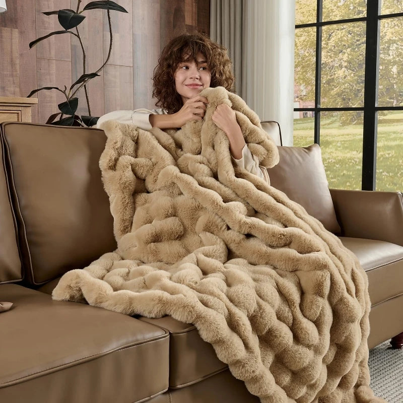 Faux Fur Rabbit Blanket – Soft & Cozy Home Decor
