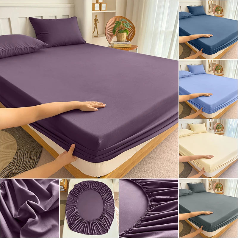90/120/150/180x200 Fitted Bed Sheet With Elastic Band Solid Color Mattress Covers Protector Single Double King Beds 100% Polyest