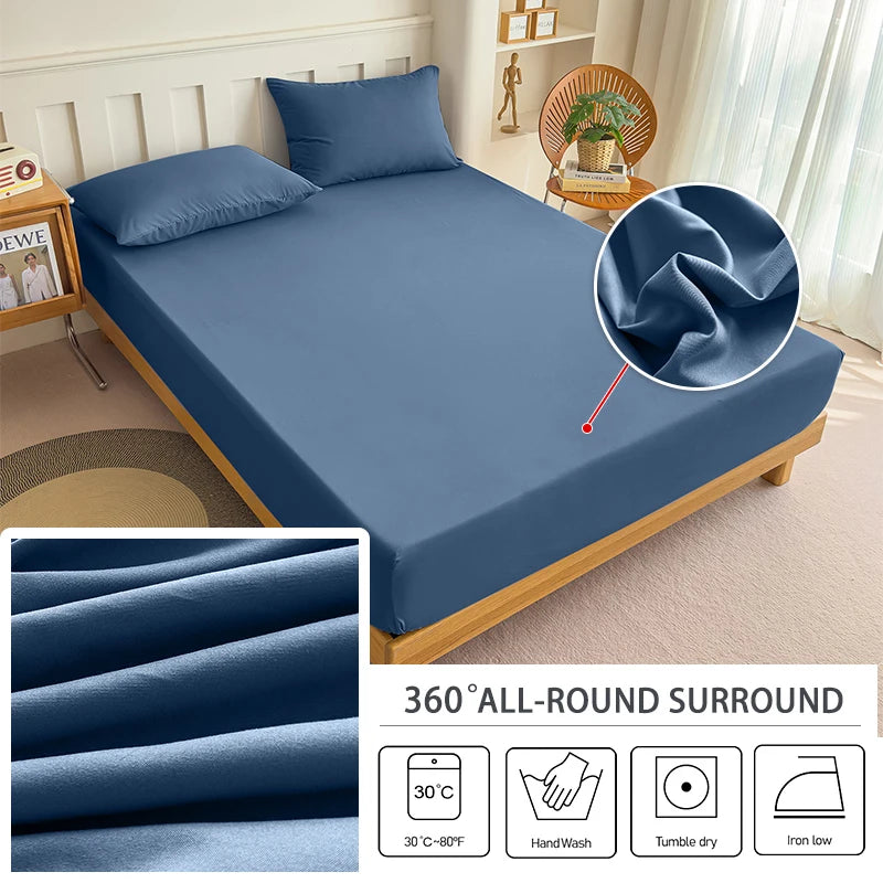 90/120/150/180x200 Fitted Bed Sheet With Elastic Band Solid Color Mattress Covers Protector Single Double King Beds 100% Polyest