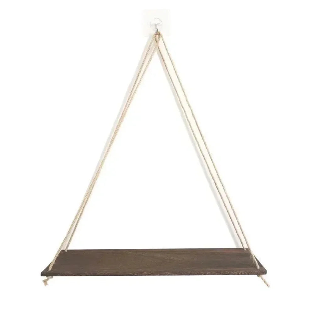1pc Wood Hanging Shelve Swing Hanging Hemp Rope Wall Shelve Mounted Floating Home Living Room Plant Flower Pot Tray Storage