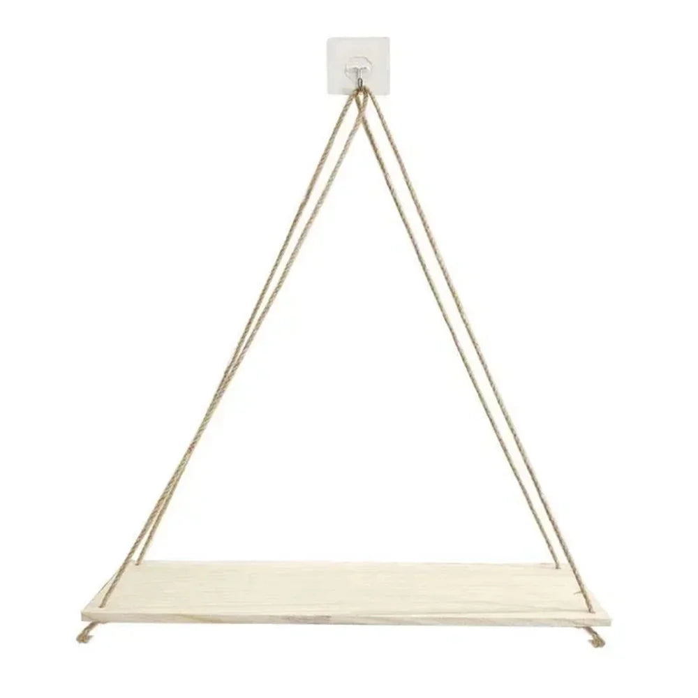1pc Wood Hanging Shelve Swing Hanging Hemp Rope Wall Shelve Mounted Floating Home Living Room Plant Flower Pot Tray Storage