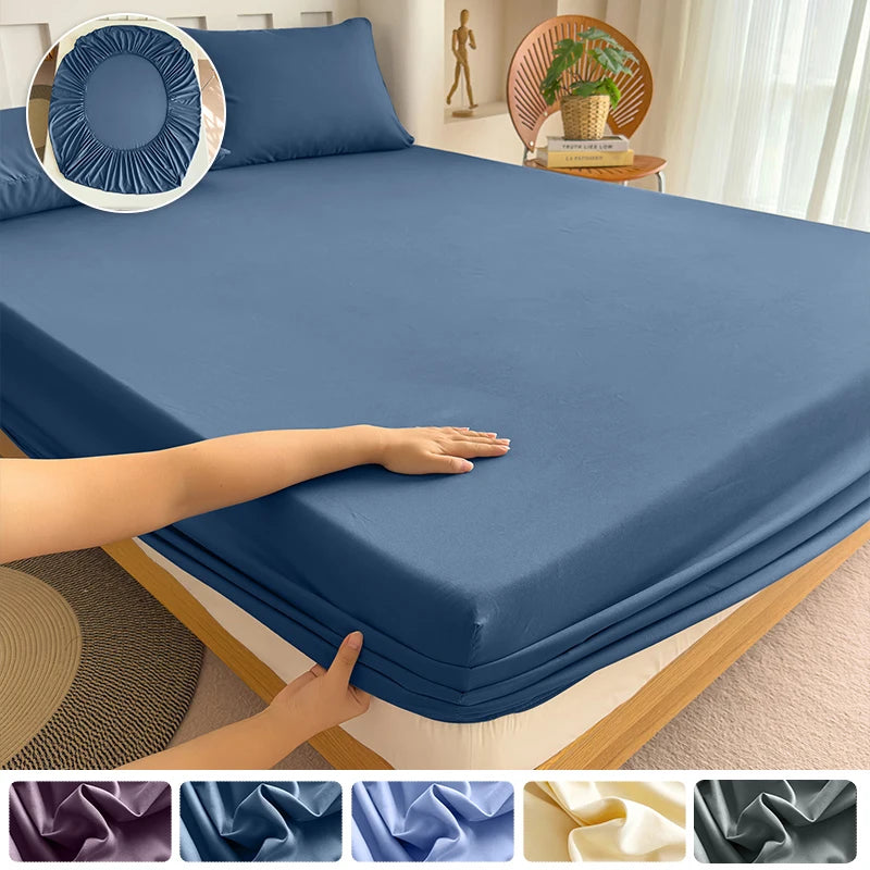 90/120/150/180x200 Fitted Bed Sheet With Elastic Band Solid Color Mattress Covers Protector Single Double King Beds 100% Polyest