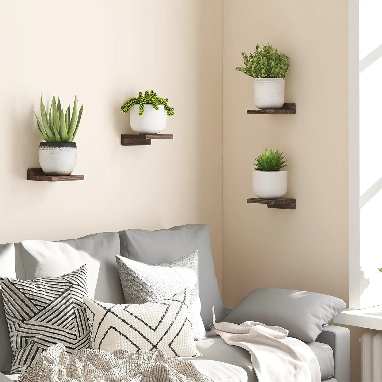 4-Pack Small Floating Wood Shelves for Wall – 5 Inch Display Ledges