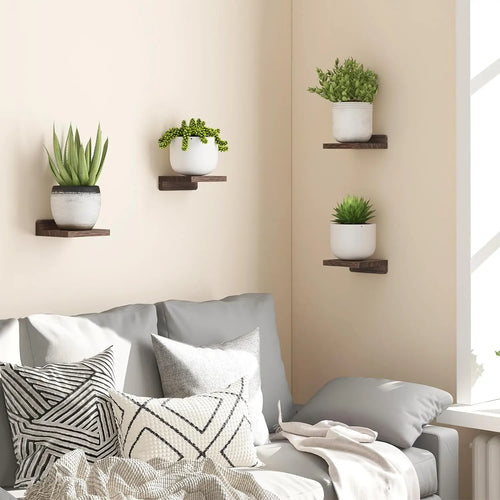 4-Pack Small Floating Wood Shelves for Wall – 5 Inch Display Ledges