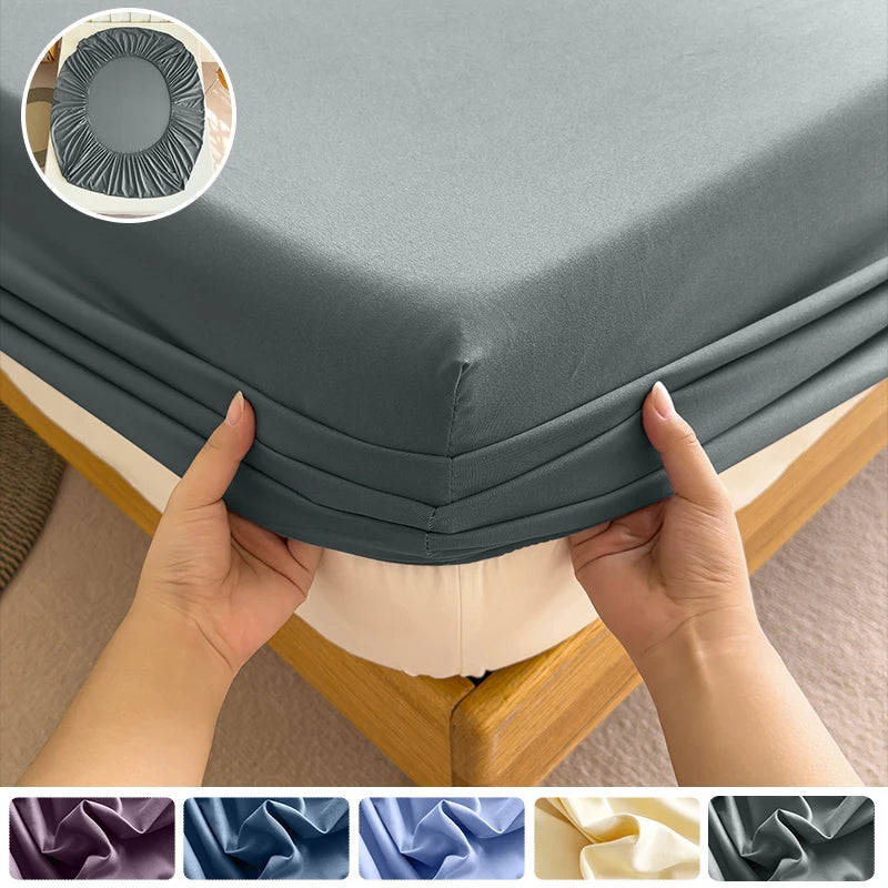 90/120/150/180x200 Fitted Bed Sheet With Elastic Band Solid Color Mattress Covers Protector Single Double King Beds 100% Polyest