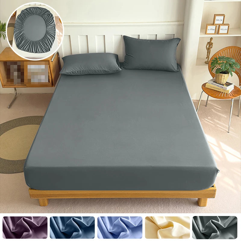 90/120/150/180x200 Fitted Bed Sheet With Elastic Band Solid Color Mattress Covers Protector Single Double King Beds 100% Polyest