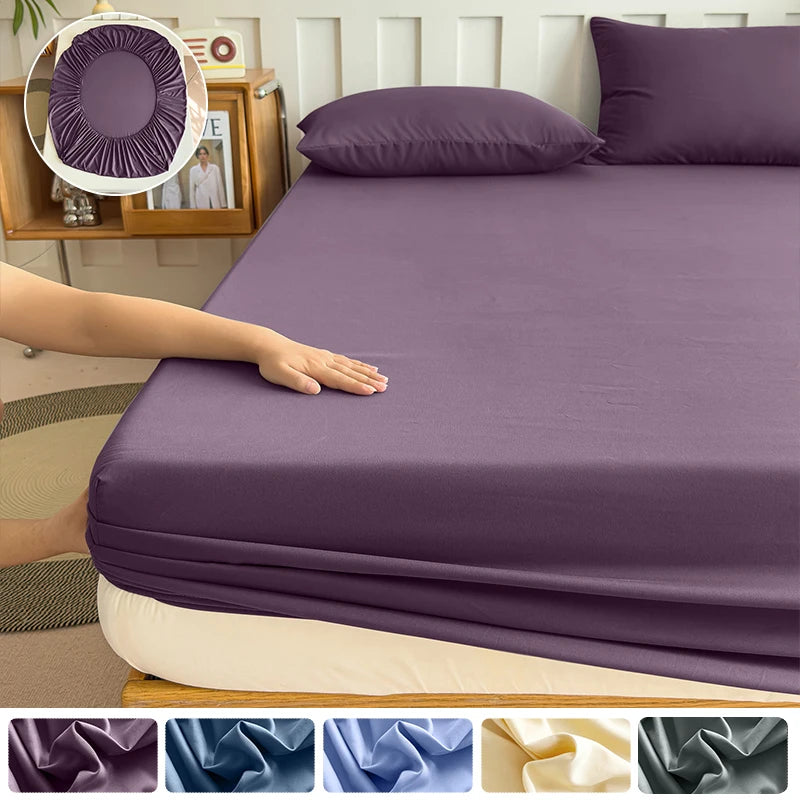 90/120/150/180x200 Fitted Bed Sheet With Elastic Band Solid Color Mattress Covers Protector Single Double King Beds 100% Polyest