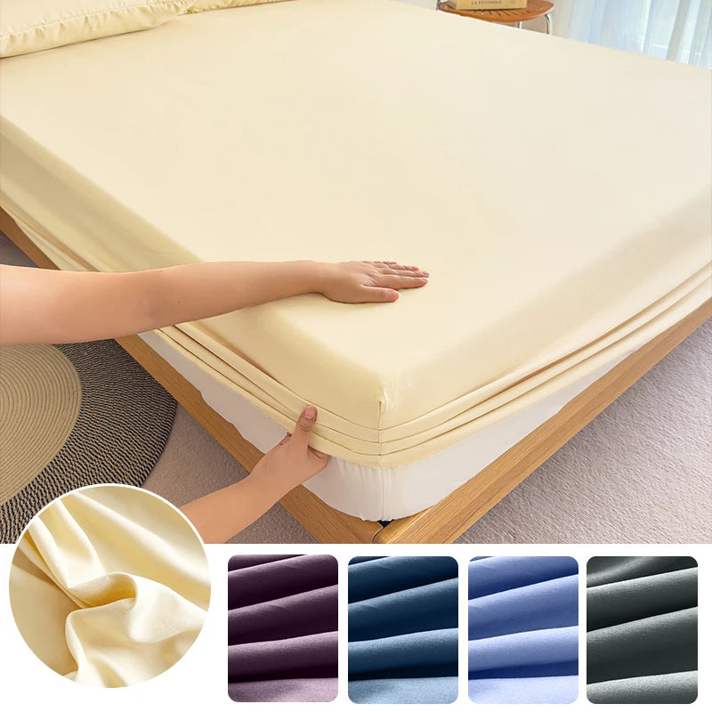 90/120/150/180x200 Fitted Bed Sheet With Elastic Band Solid Color Mattress Covers Protector Single Double King Beds 100% Polyest