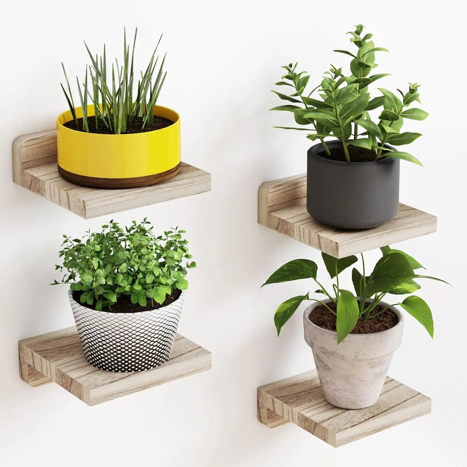 4-Pack Small Floating Wood Shelves for Wall – 5 Inch Display Ledges