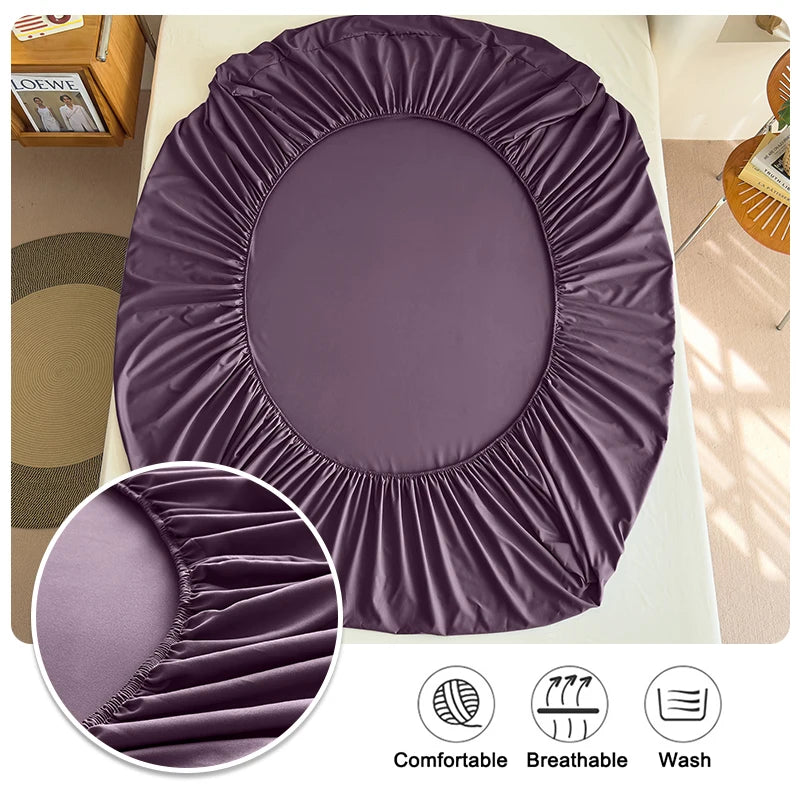 90/120/150/180x200 Fitted Bed Sheet With Elastic Band Solid Color Mattress Covers Protector Single Double King Beds 100% Polyest