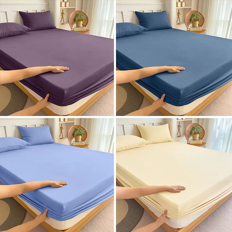 90/120/150/180x200 Fitted Bed Sheet With Elastic Band Solid Color Mattress Covers Protector Single Double King Beds 100% Polyest