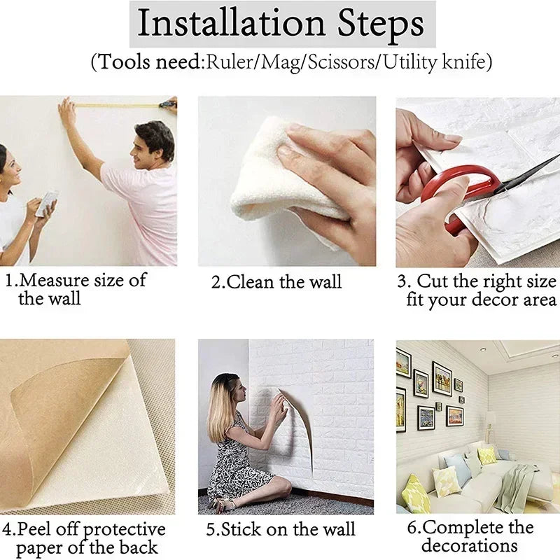 3D Foam Brick Wall Sticker – Self-Adhesive Waterproof Wallpaper