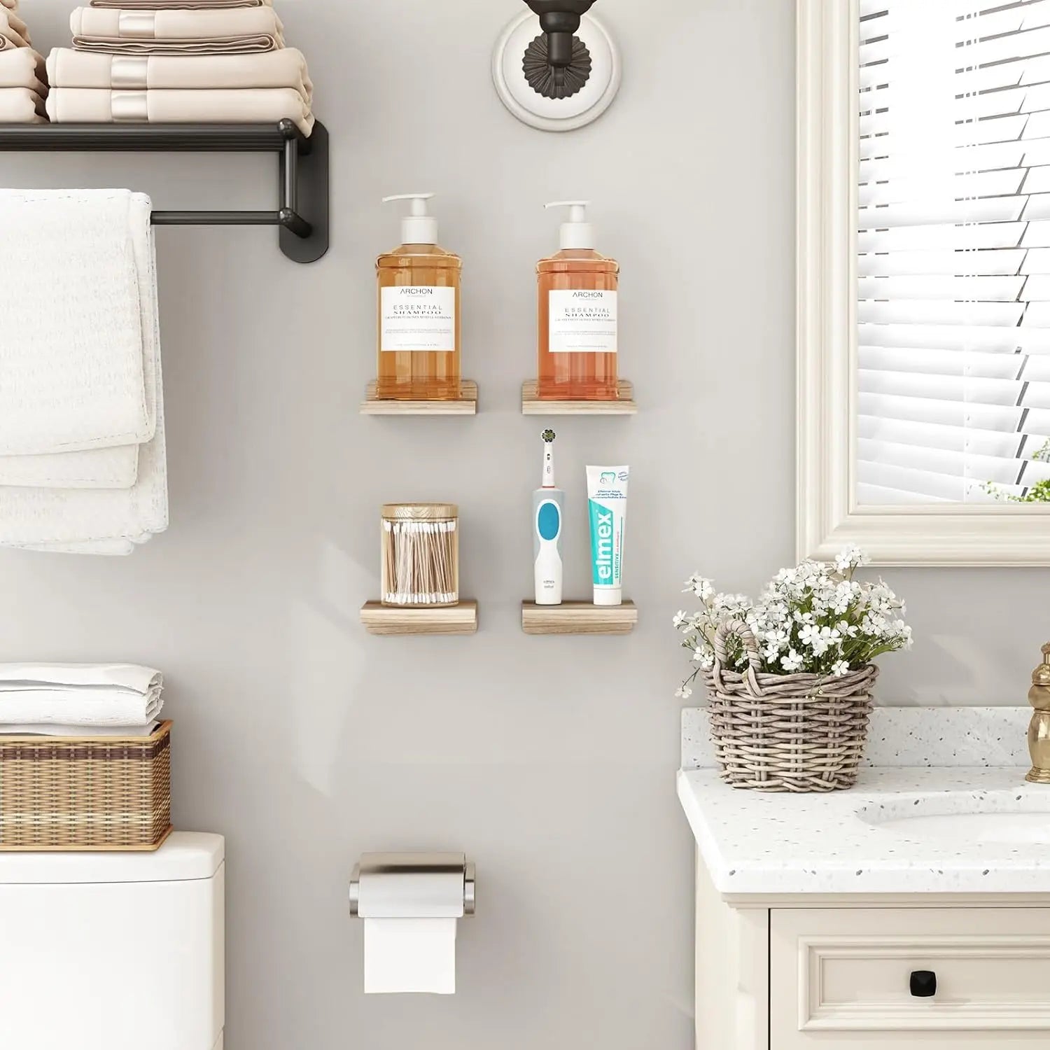 4-Pack Small Floating Wood Shelves for Wall – 5 Inch Display Ledges