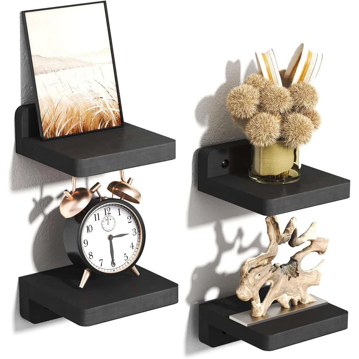 4-Pack Small Floating Wood Shelves for Wall – 5 Inch Display Ledges