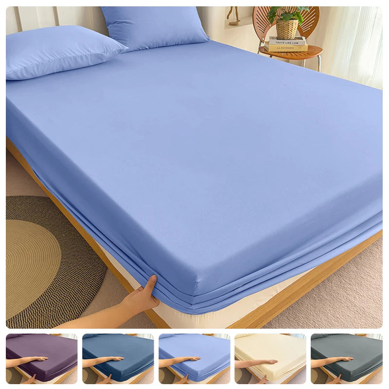 90/120/150/180x200 Fitted Bed Sheet With Elastic Band Solid Color Mattress Covers Protector Single Double King Beds 100% Polyest